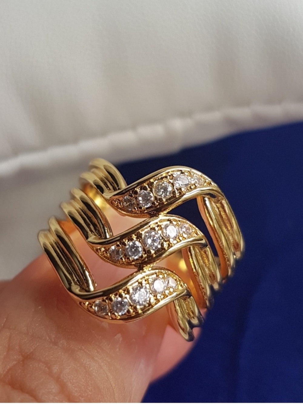 Swarovski Elements Gold Plated Wavy Ring NEW